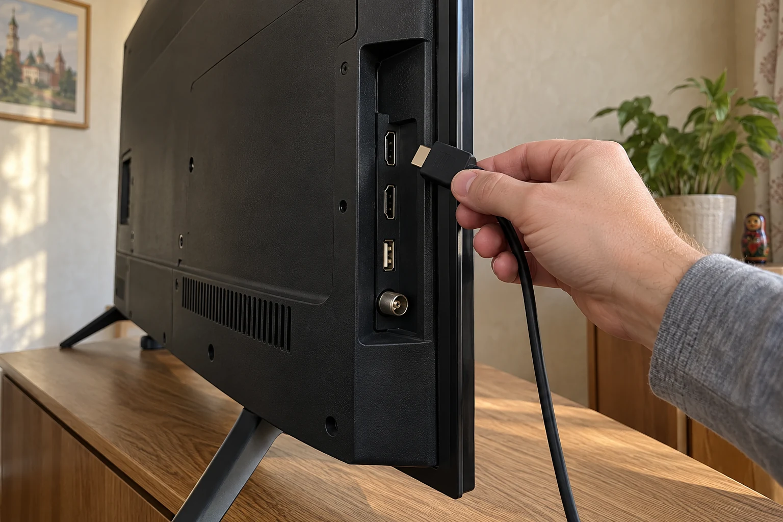 Иллюстрация проверки HDMI-разъёмов телевизора